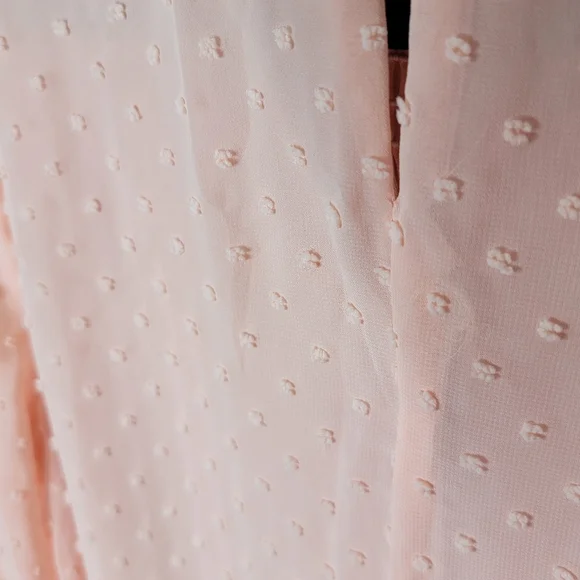 Peachy Pink Swiss Dot Dress with High Smocked Collar - Picture 6 of 7